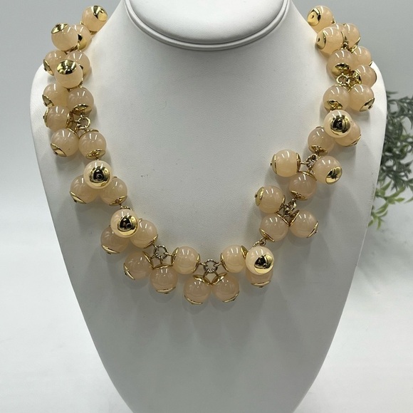J. Crew Peach Faux Pearl Bauble Statement Gold Tone Necklace - Picture 3 of 13